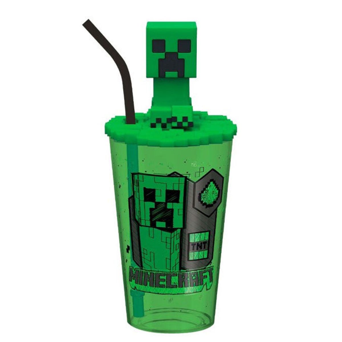 Minecraft Grøn Plastik Kop - Sugerør - 443 ml