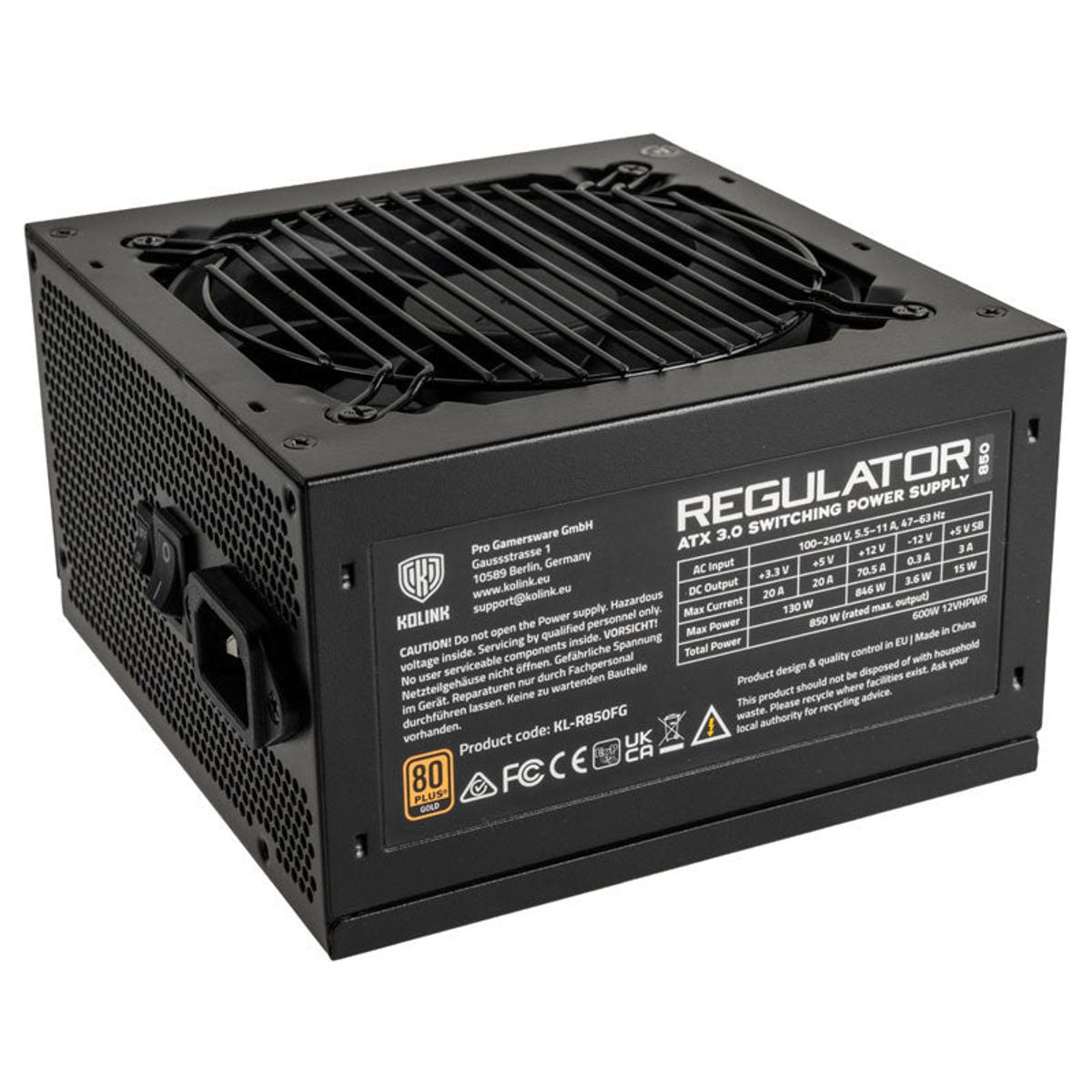 Kolink KL-R850FG PSU. Gen5. Gold - 850W, ATX 3.0, 600W 12VHPWR