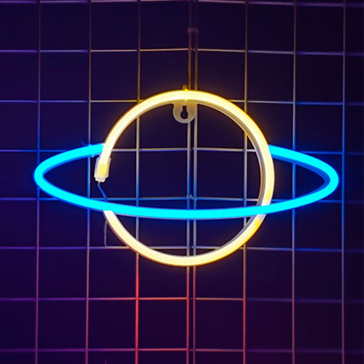 Planet Neon LED Lampe Gul Blå