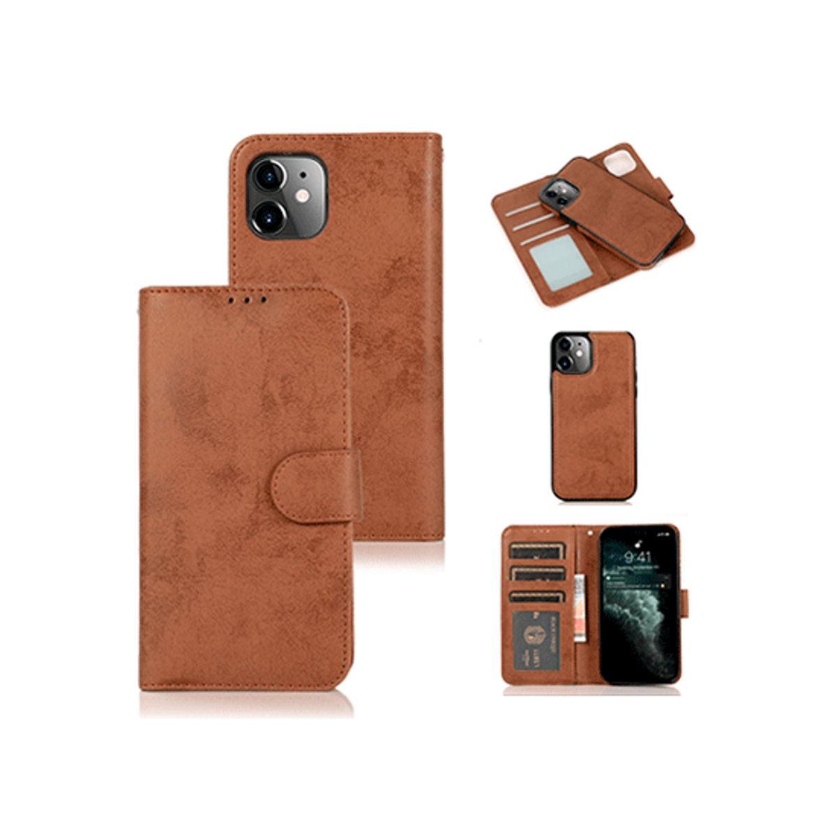 iPhone 11 - Vintage 2-In-1 Læder Etui M. Aftageligt Cover - Brun