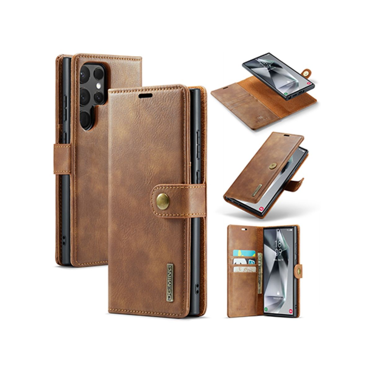 Samsung Galaxy S24 Ultra - DG.MING&trade; Vintage 2-In-1 Læder Etui M. Cover - Brun