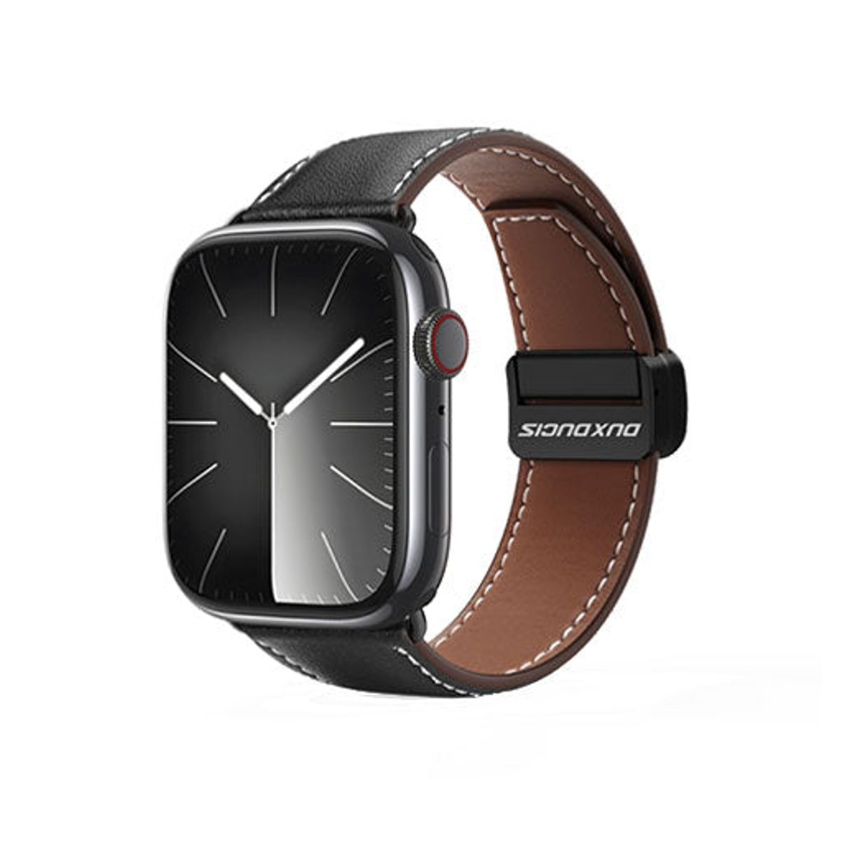 Apple Watch (42/44/SE/45/46/49mm) - DUX DUCIS® M-Buckle Ægte Læder Rem - Sort