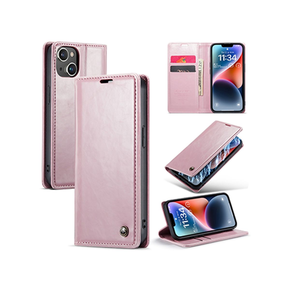 iPhone 15 - CaseMe&trade; Oil Wax Læder Flipcover - Rose