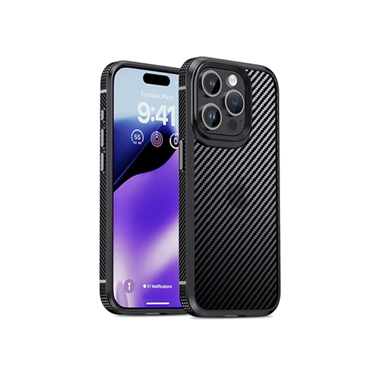 iPhone 15 Pro Max - iPAKY&trade; Full Carbon Stødsikkert Cover - Sort