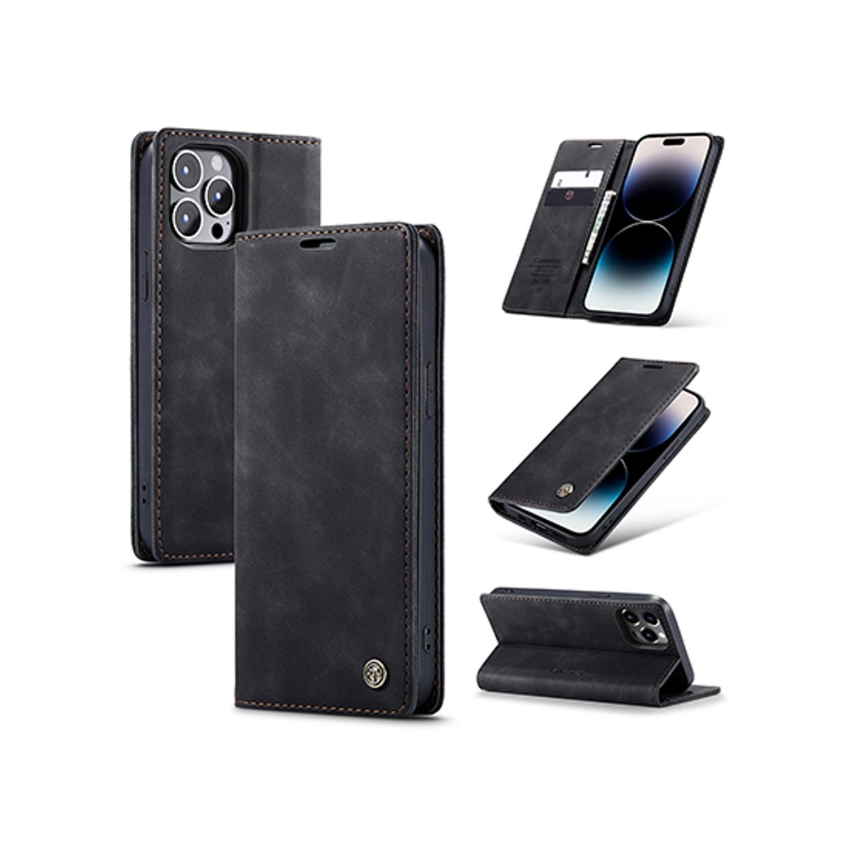 iPhone 15 Pro Max - CaseMe&trade; Noble Læder Etui/Pung - Sort