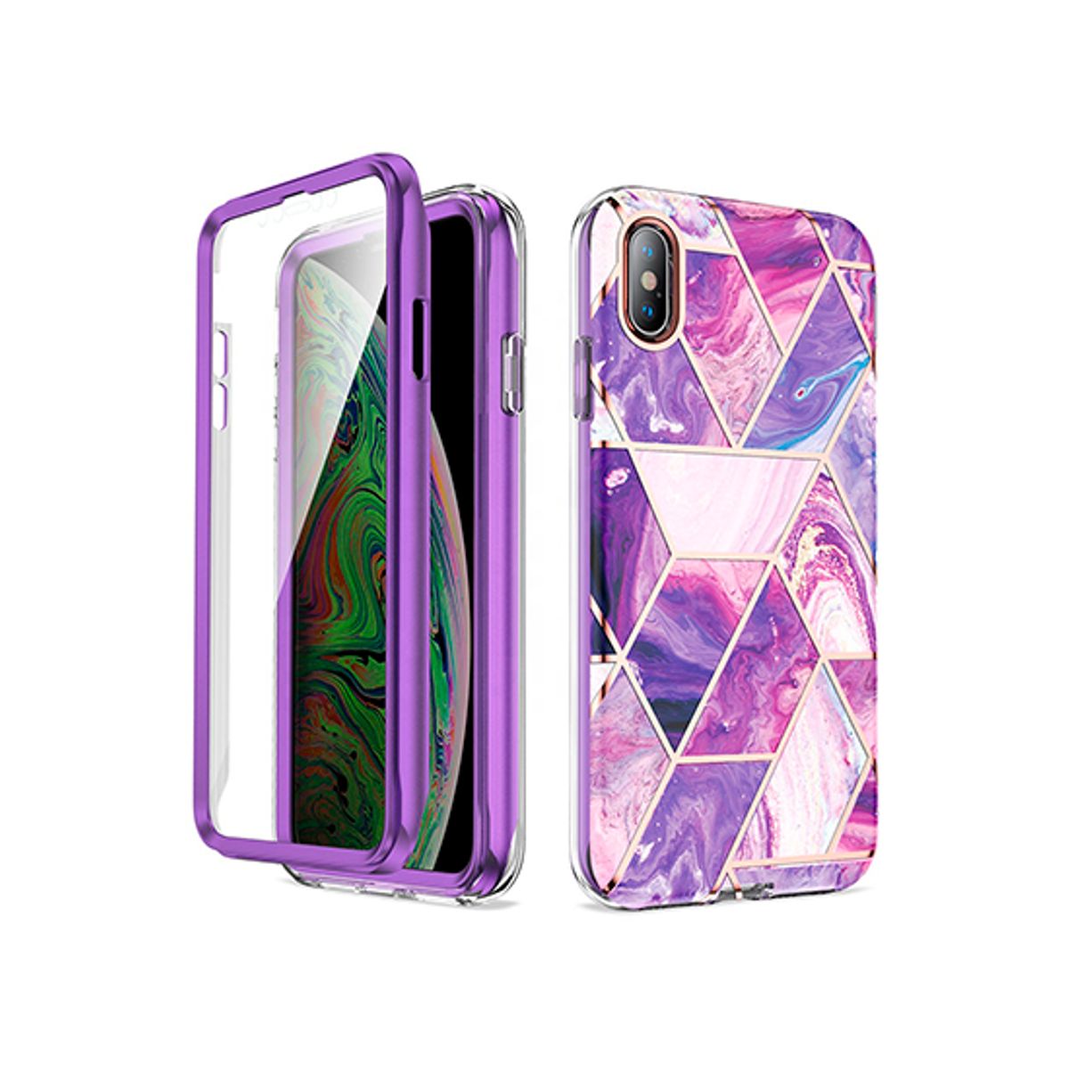 iPhone XS Max - UNIQ&trade; FULL 360° Marble Silikone Cover - LIlla