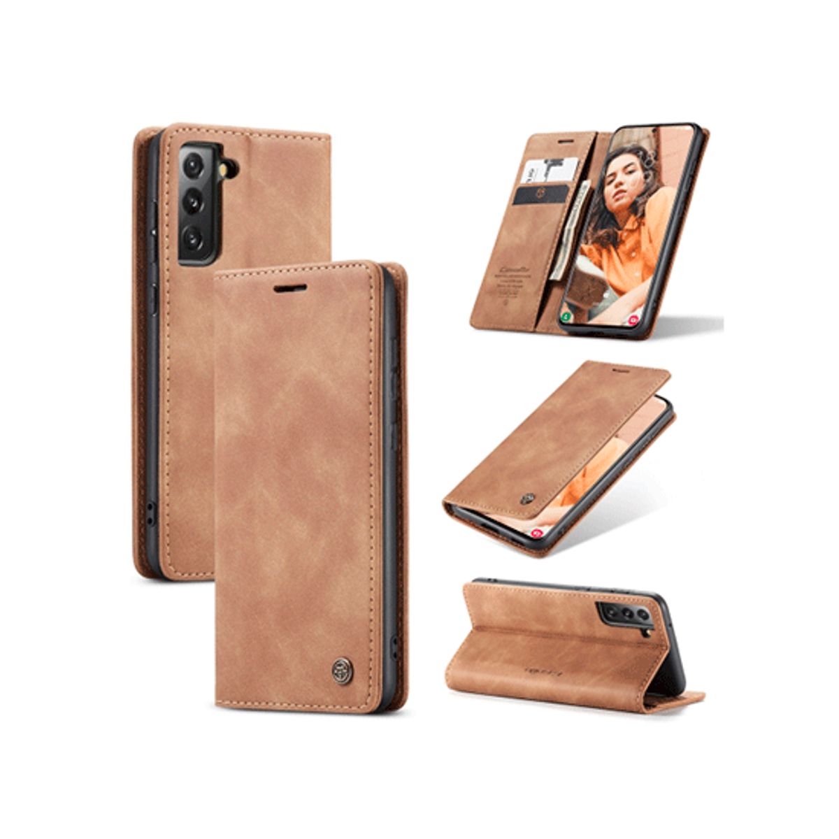 Samsung S21+ - CaseMe&trade; Noble Læder Etui / Pung - Brun