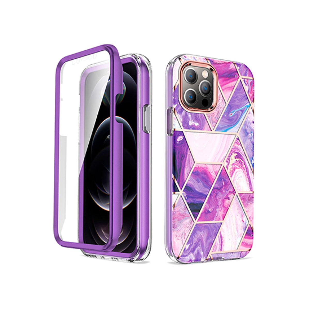 iPhone 12 Pro Max - UNIQ&trade; FULL 360° Marble Silikone Cover - Lilla