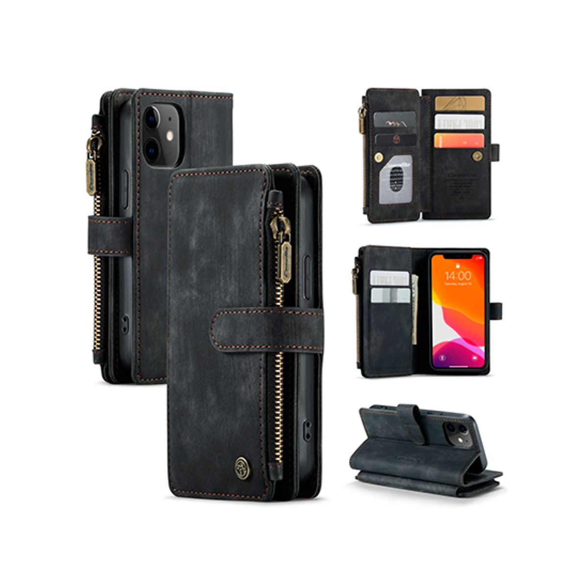 iPhone 12 Mini - CaseMe&trade; Multifunktionel Læder Etui / Pung - Sort