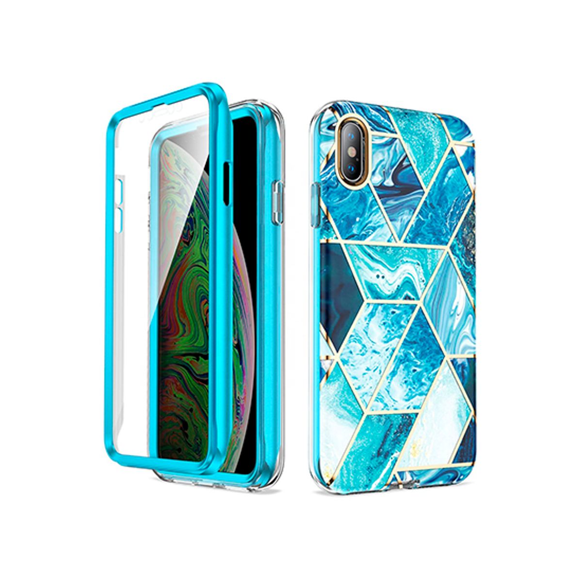 iPhone XS Max - UNIQ&trade; FULL 360° Marble Silikone Cover - Koboltblå