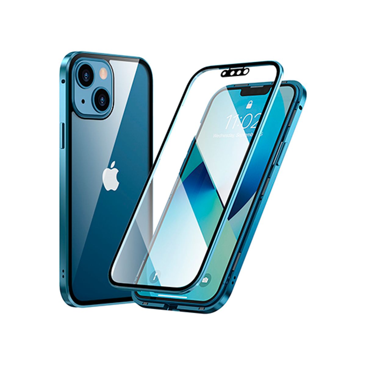 iPhone 13 - MagGuard&trade; 360 Magnetisk Cover M. Hærdet glas - Sierra Blue