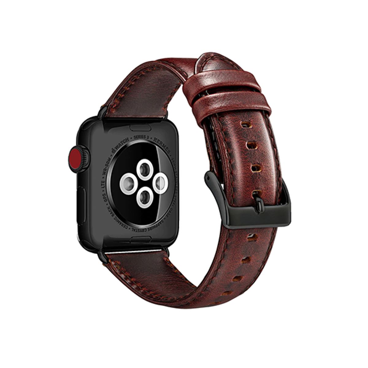 Apple Watch (38/40/SE/41/42mm) - ICECASE&trade; Retro Ægte Læder Urrem - Mørkebrun