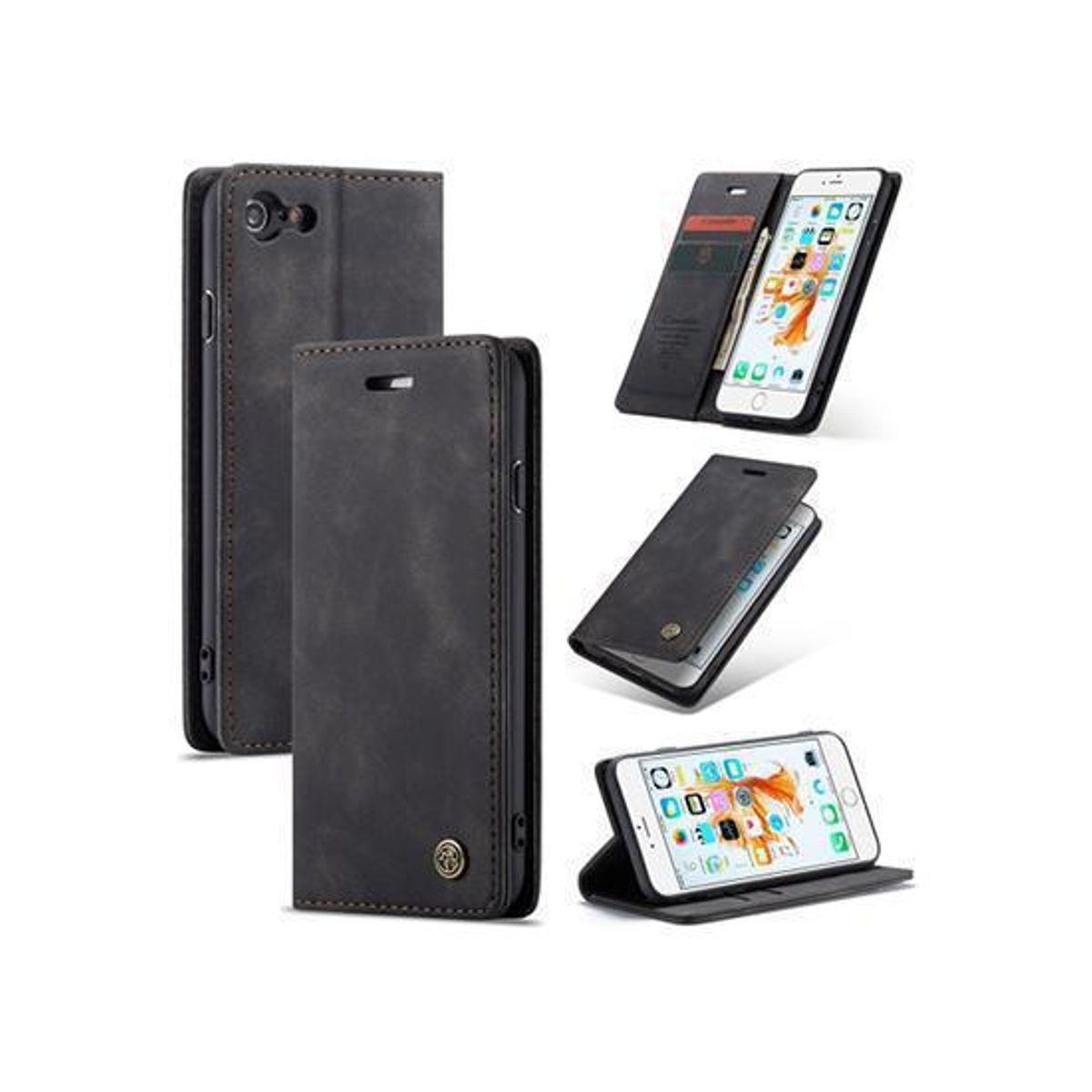 iPhone 6/6s - CaseMe&trade; Noble Læder Etui / Pung - Sort