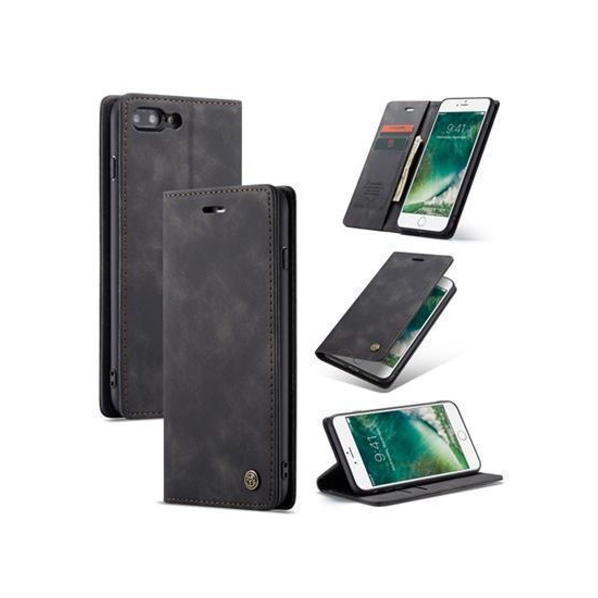 iPhone 7/8 Plus - CaseMe&trade; Noble Læder Etui / Pung - Sort