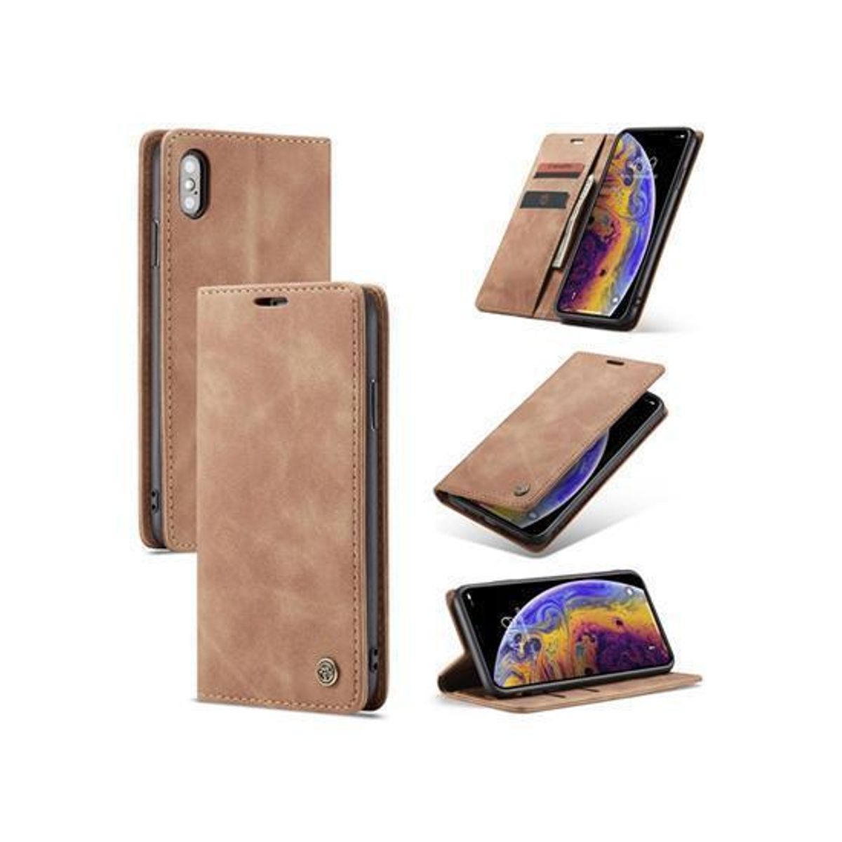 iPhone X/Xs - CaseMe&trade; Noble Læder Etui / Pung - Brun