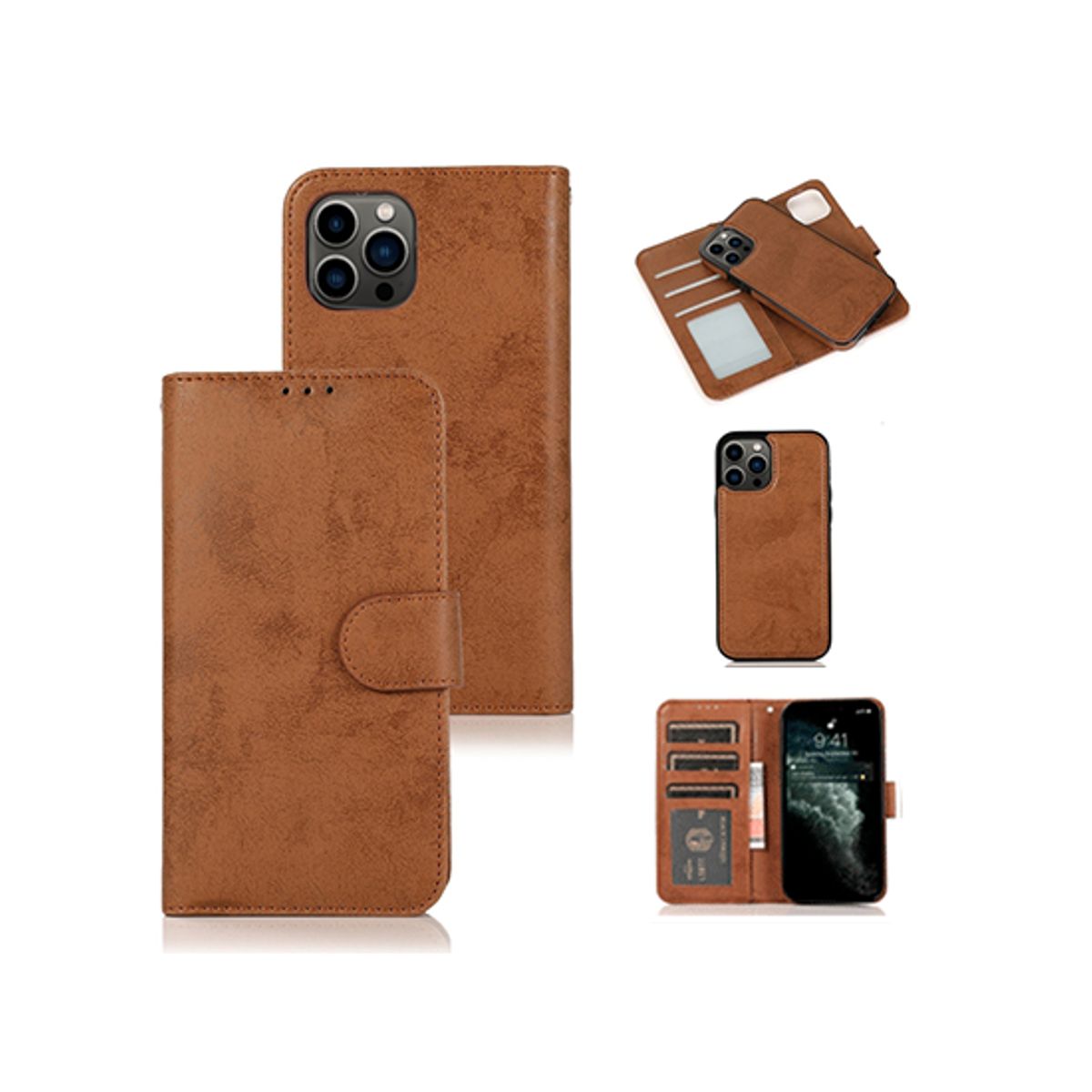 iPhone 13 Pro Max - Vintage 2-In-1 Læder Etui M. Aftageligt Cover - Brun