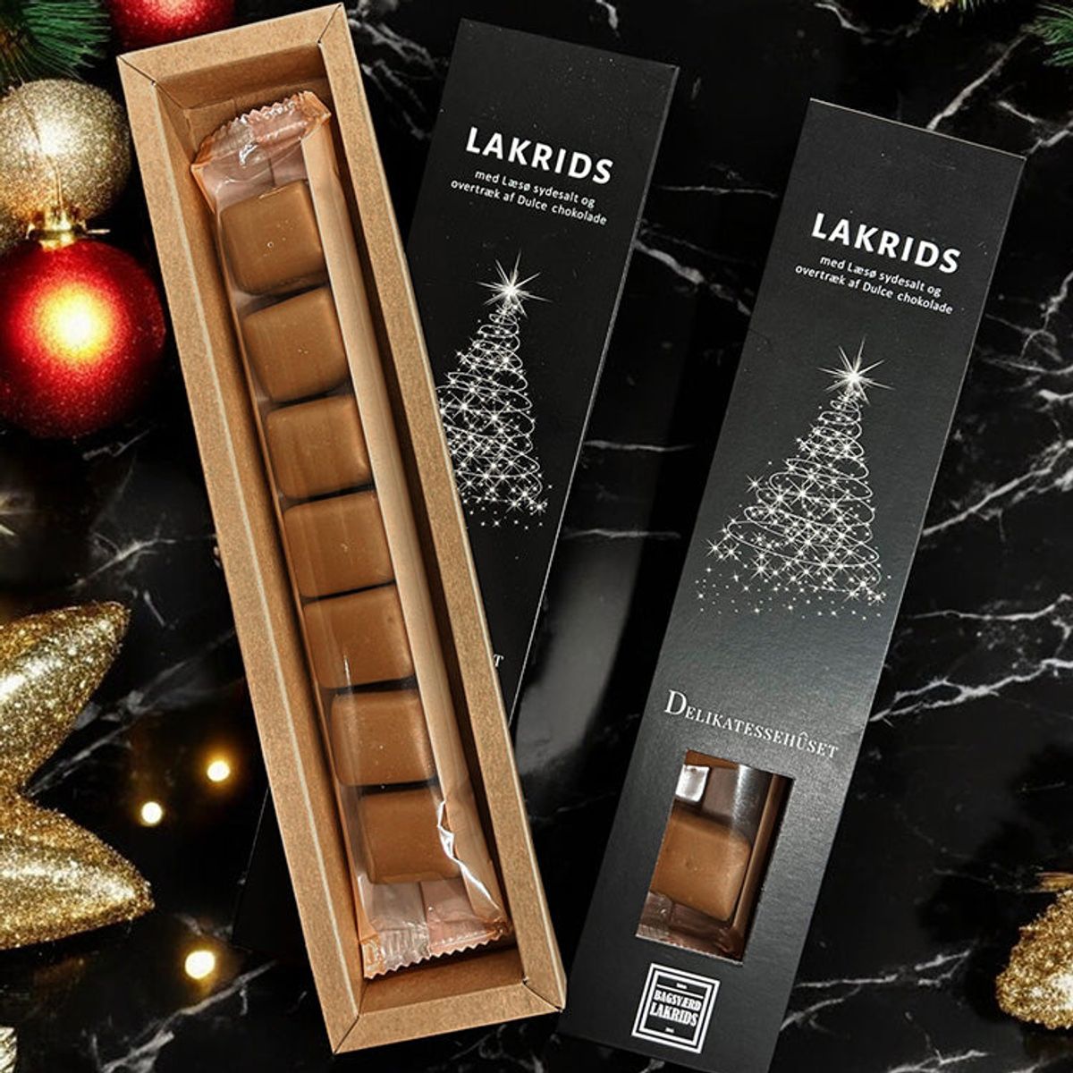 Juleæske, lakrids med chokoladeovertræk fra Bagsværd Lakrids