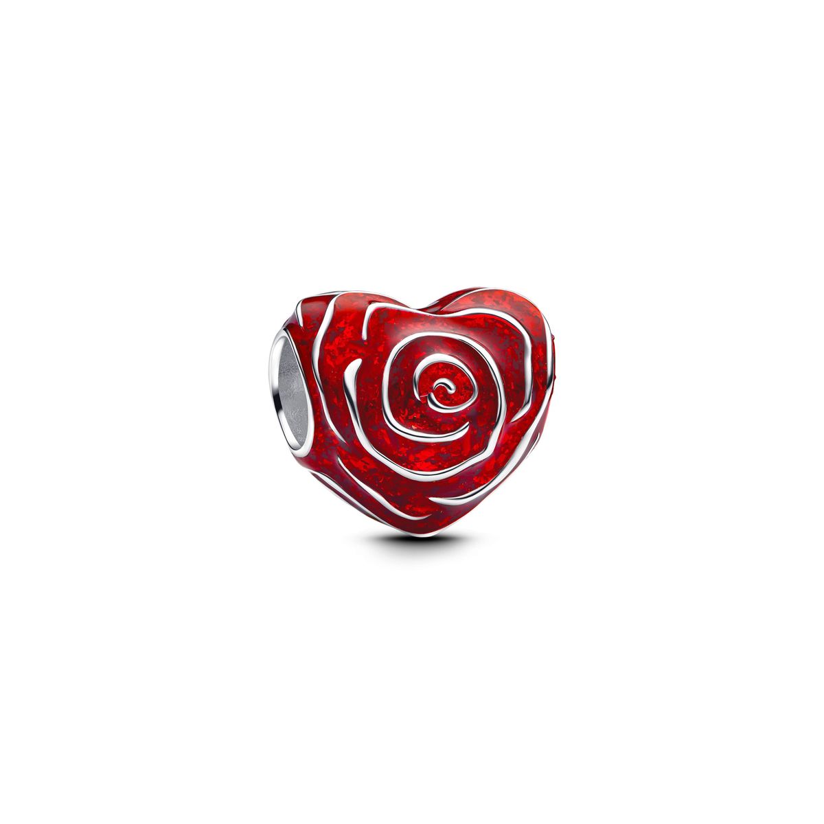 Pandora - Rose hjerte charm i sølv og emalje - 793673c01