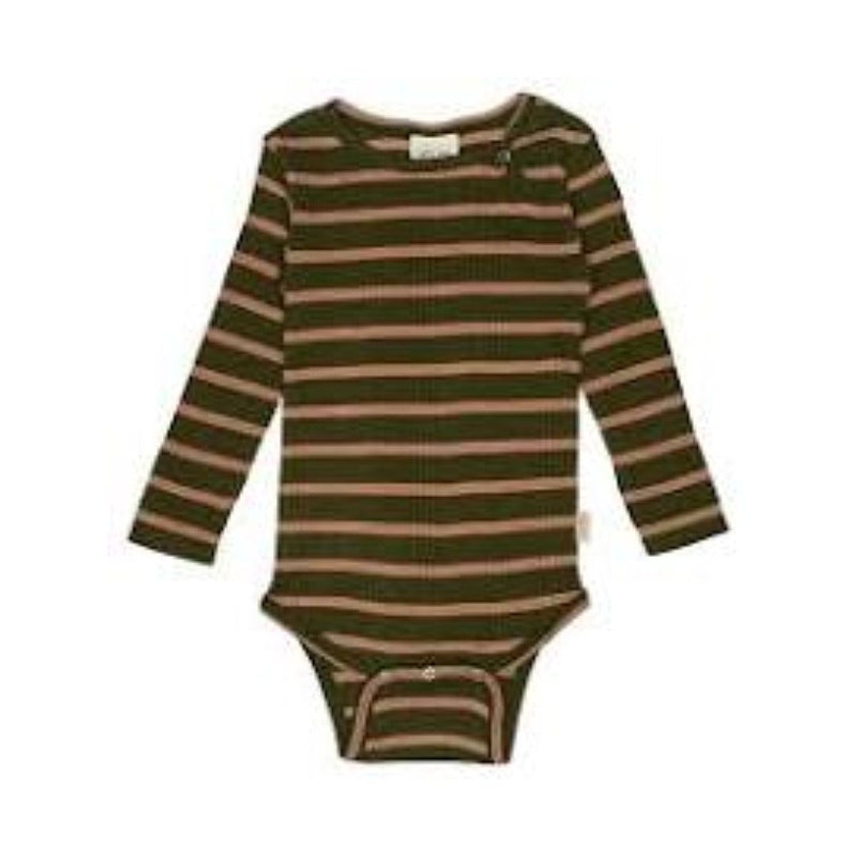 Petit Piao - Body L/S Merino Wool Striped - Leaves/Cream - 62