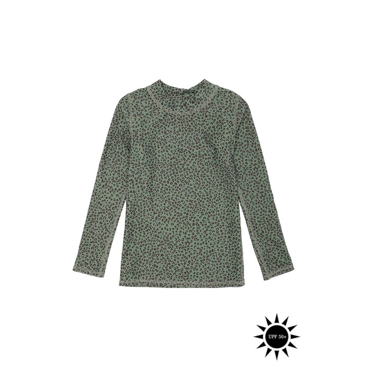 Soft Gallery - Badebluse Astin Sun Shirt - Oil Green AOP Leospot - 5 år