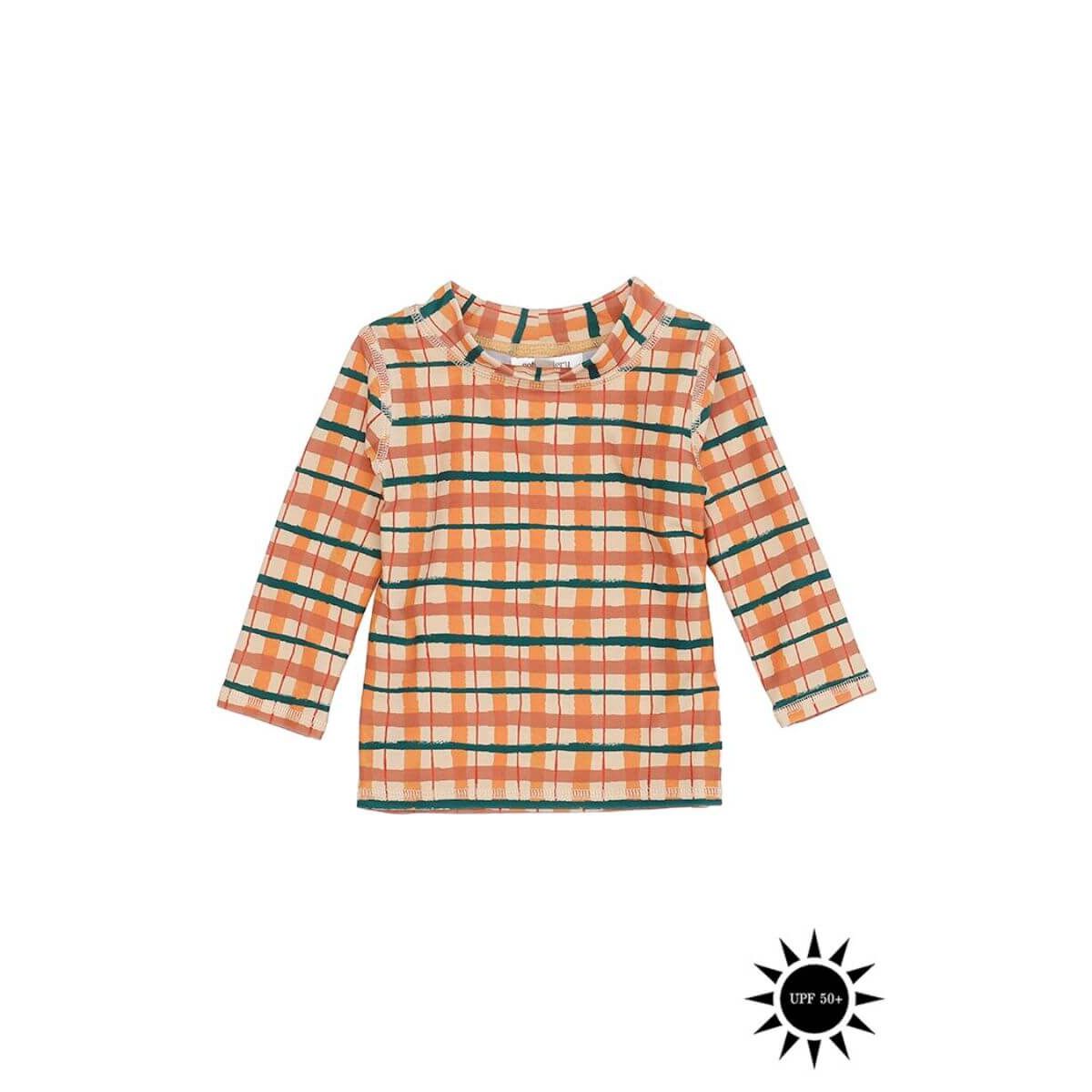 Soft Gallery - Badebluse Baby Astin Sun Shirt - Winter Wheat AOP Check - 62/3 mdr.