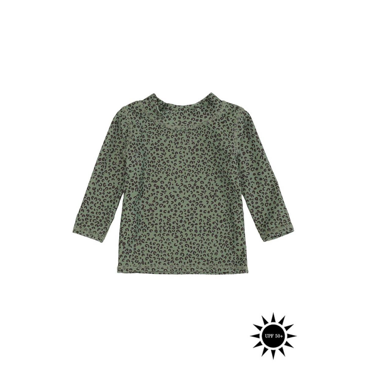 Soft Gallery - Badebluse Baby Astin Sun Shirt - Oil Green AOP Leospot - 86/18 mdr.