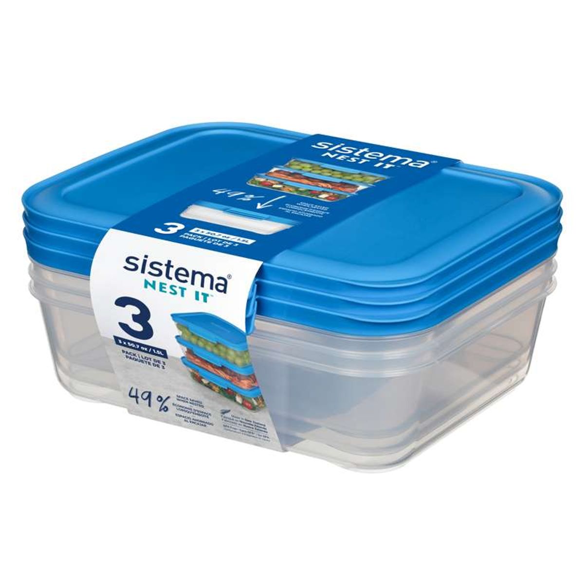 Sistema Madopbevaring - Nest It - 3-Pak - 1.5L - Blå