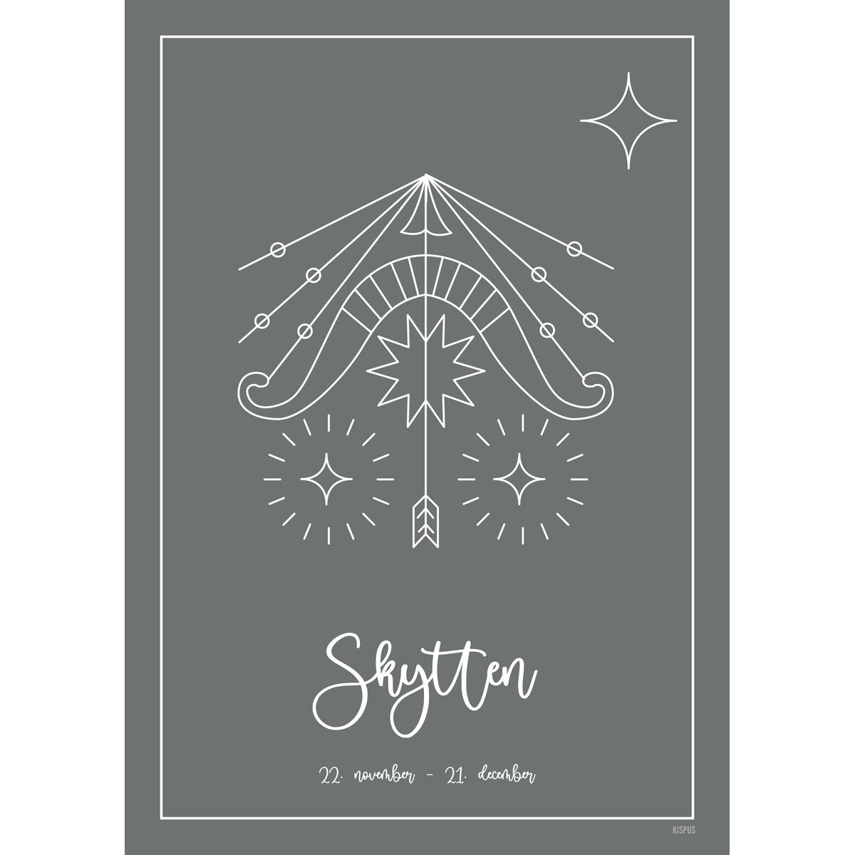 STJERNETEGN SKYTTEN PLAKAT (23.11 - 21.12) - A4 / Mørkegrå