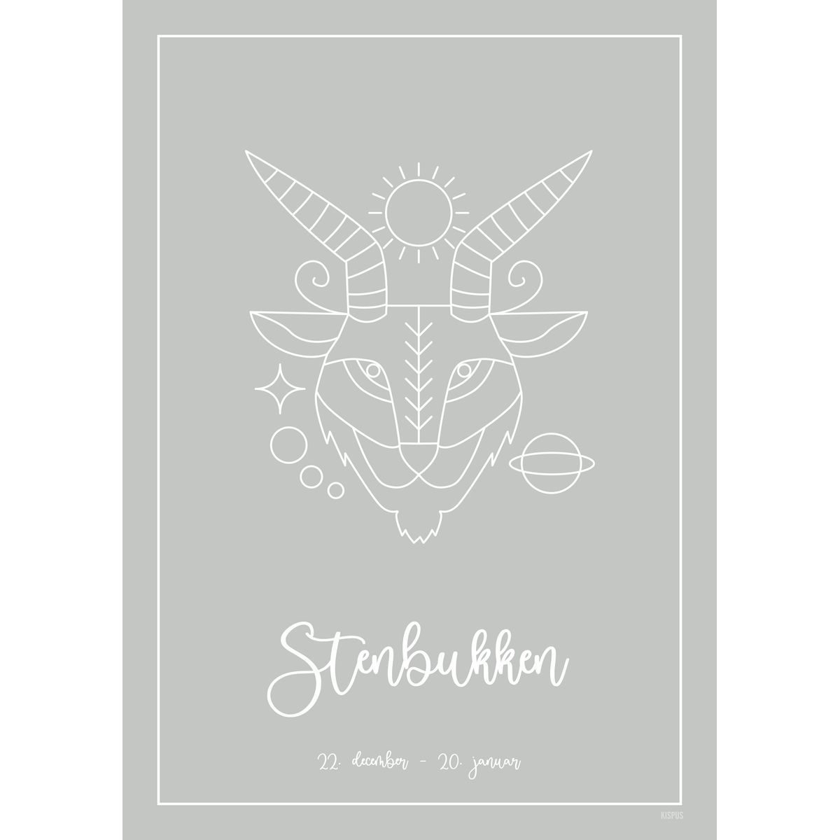 STJERNETEGN STENBUKKEN PLAKAT (21.12 - 19.01) - 50x70 / Lysegrå