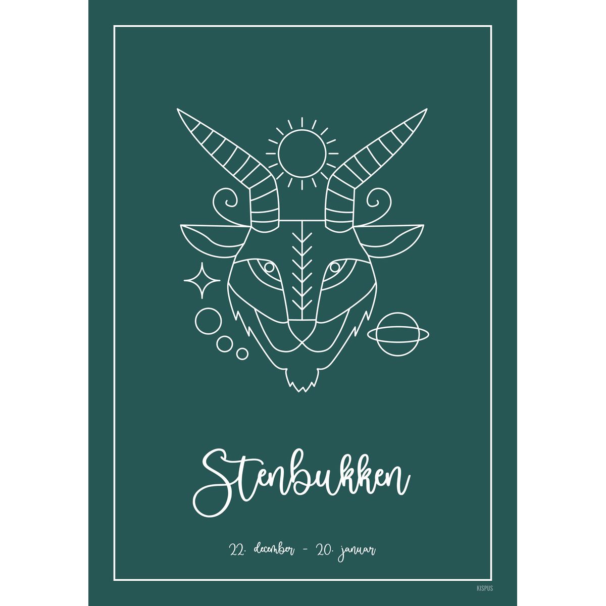 STJERNETEGN STENBUKKEN PLAKAT (21.12 - 19.01) - A4 / Mørkegrøn