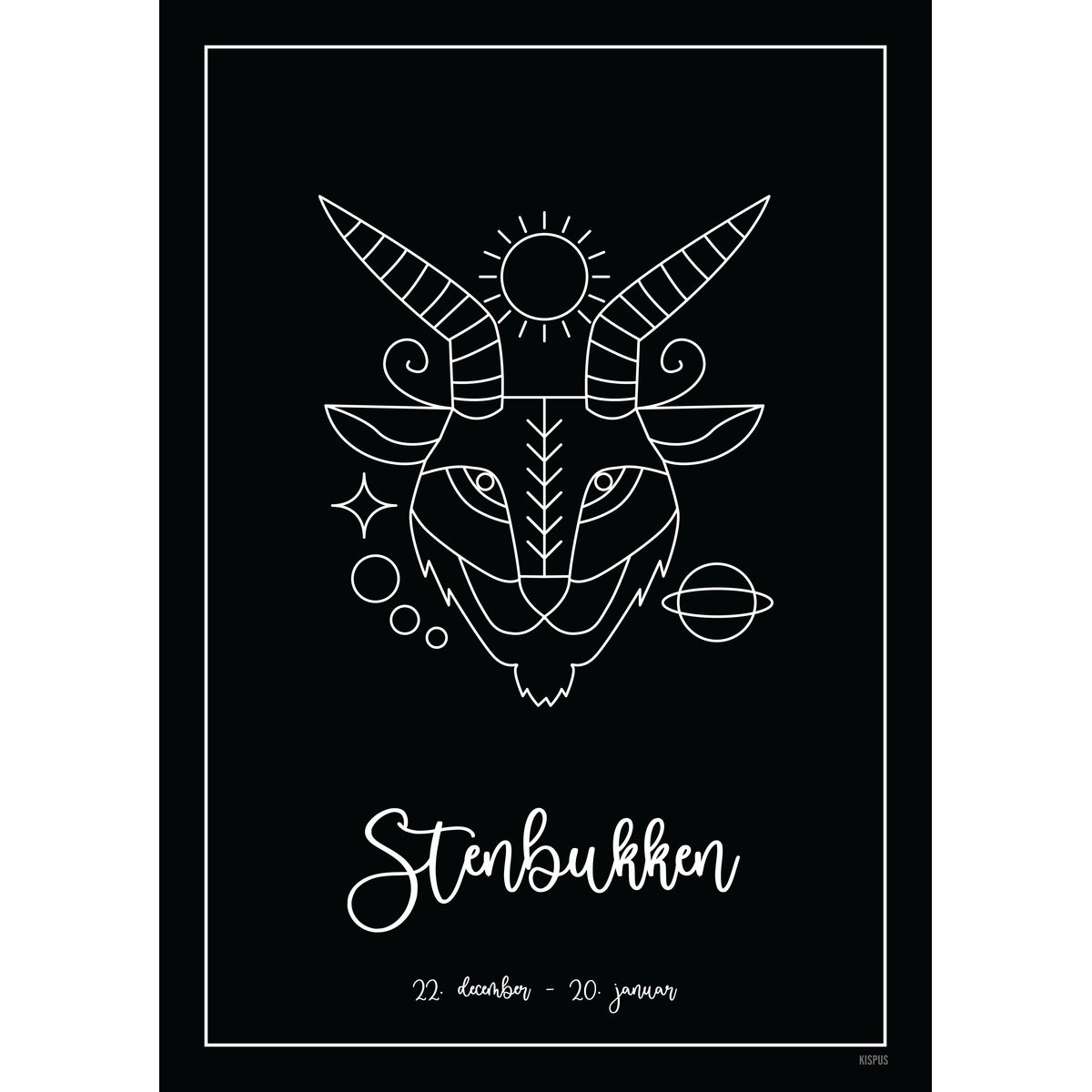 STJERNETEGN STENBUKKEN PLAKAT (21.12 - 19.01) - A4 / Sort