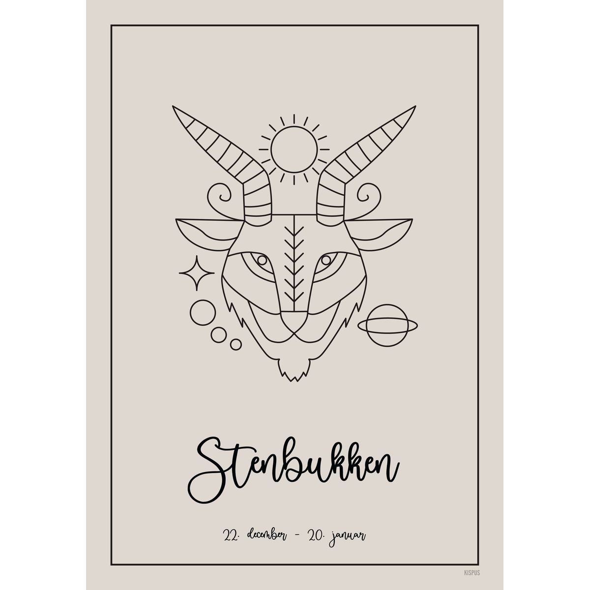 STJERNETEGN STENBUKKEN PLAKAT (21.12 - 19.01) - 30x40 / Råhvid