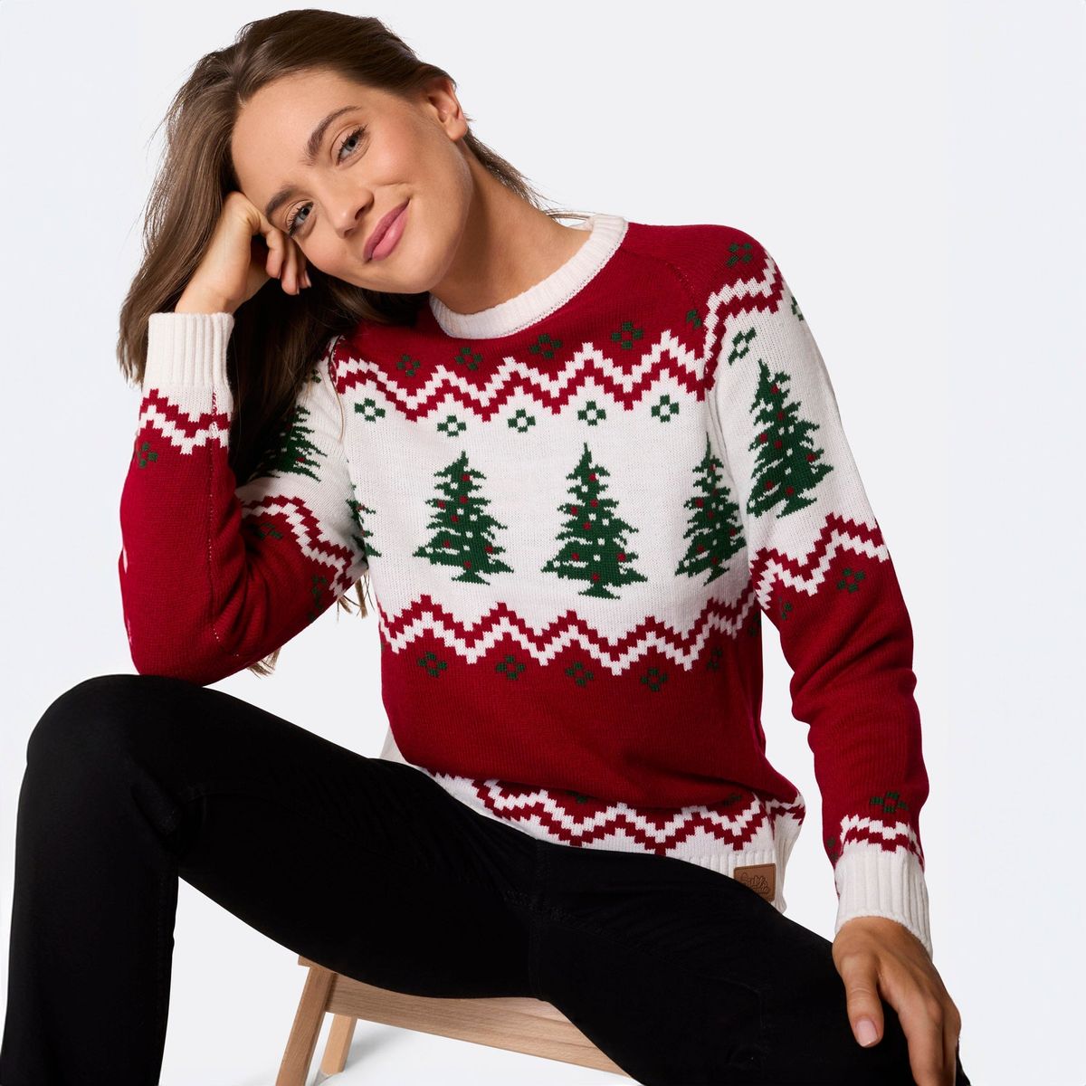 Retro Juletræ Julesweater Dame