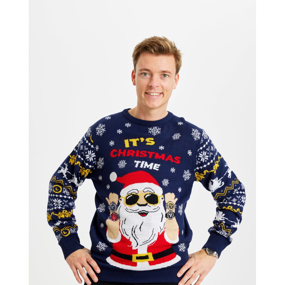 Årets julesweater: It's Christmas O'clock - herre / mænd. Ugly Christmas Sweater lavet i Danmark