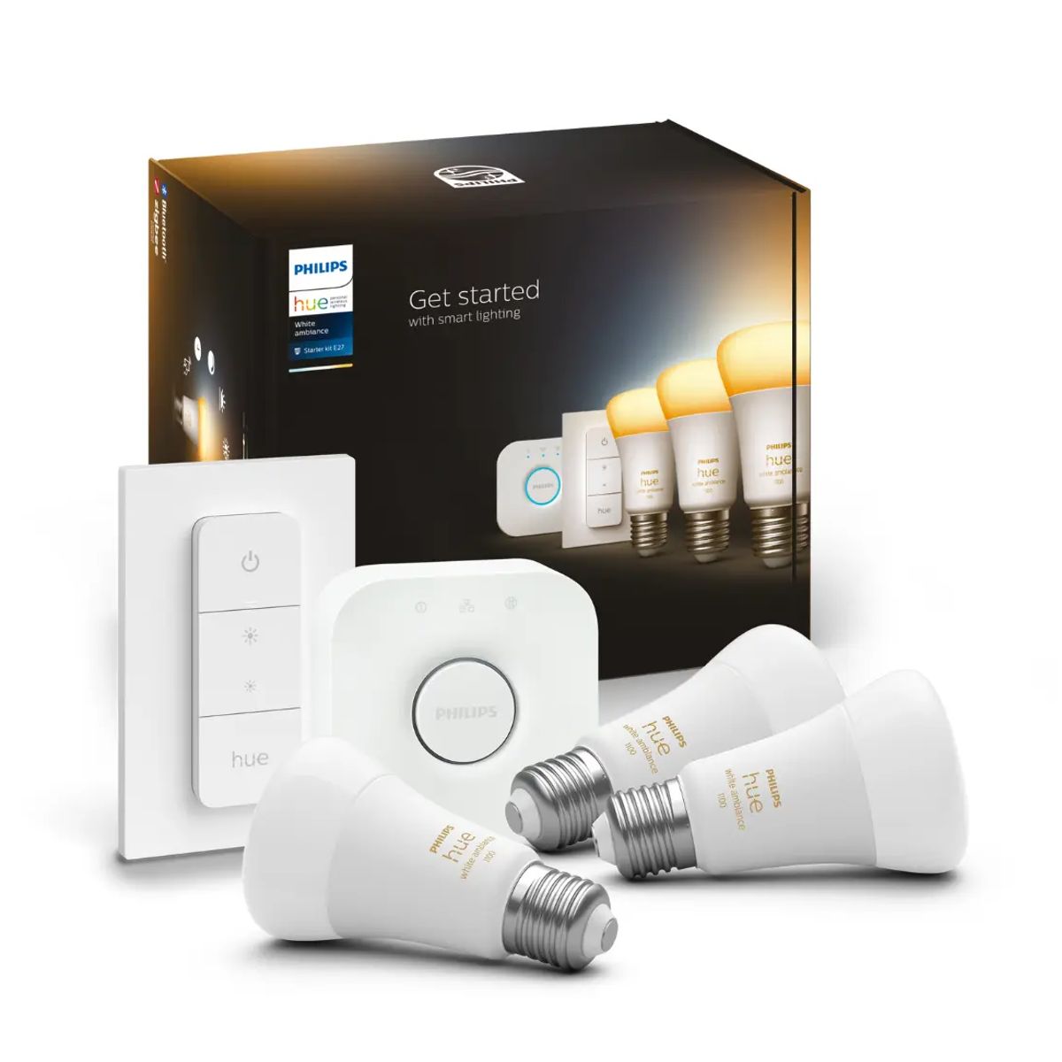 Philips Hue E27 Startsæt - White Ambiance - Bridge + Switch - 1055lm - 11W