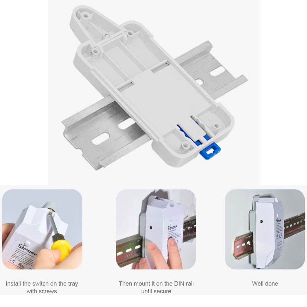 Sonoff DIN-skinne holder (DR) - Beslag til montering af Sonoff i DIN-rail - Easyfit