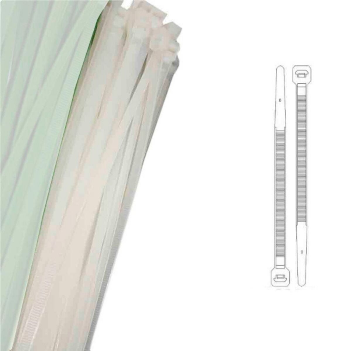 Kabelbinder pakke - 300x4.8 mm - 100stk - Kabel strips - Hvid