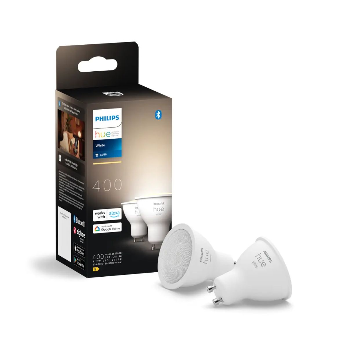 Philips Hue GU10 - 2-Pak - White - 2700K - 400lm - 4,2W