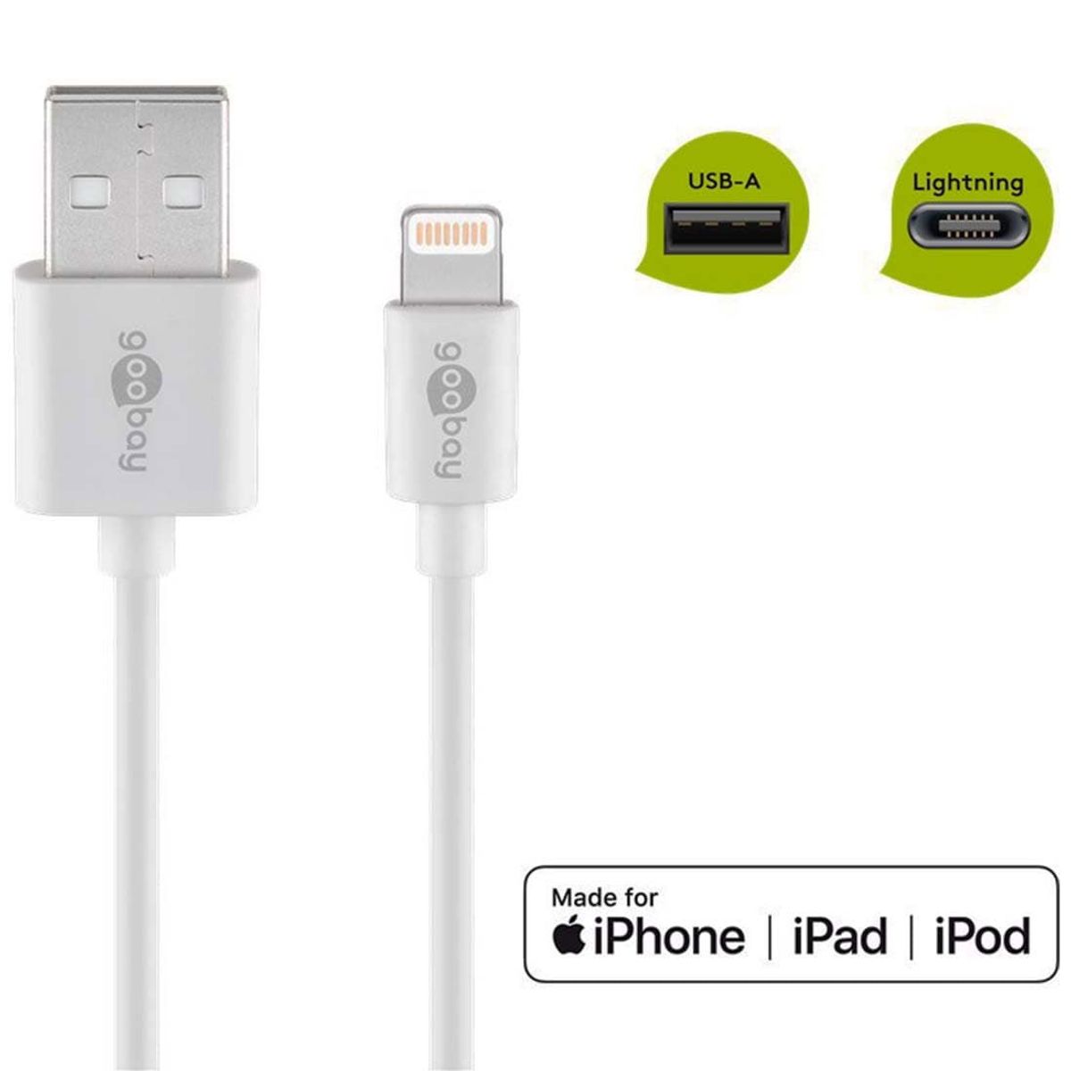 Lightning kabel - 1A - 2m - Hvid - MFi kabel til iPhone (72907)