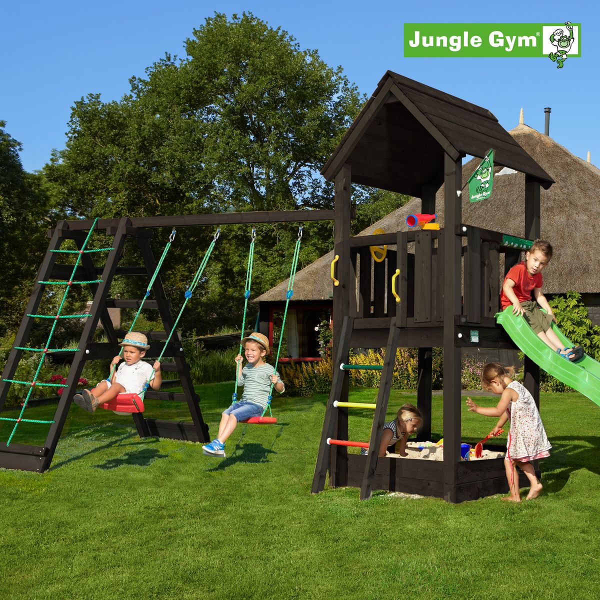 Jungle Gym Club legetårn komplet inkl. climb module xtra ekskl. rutschebane, grundmalet sort