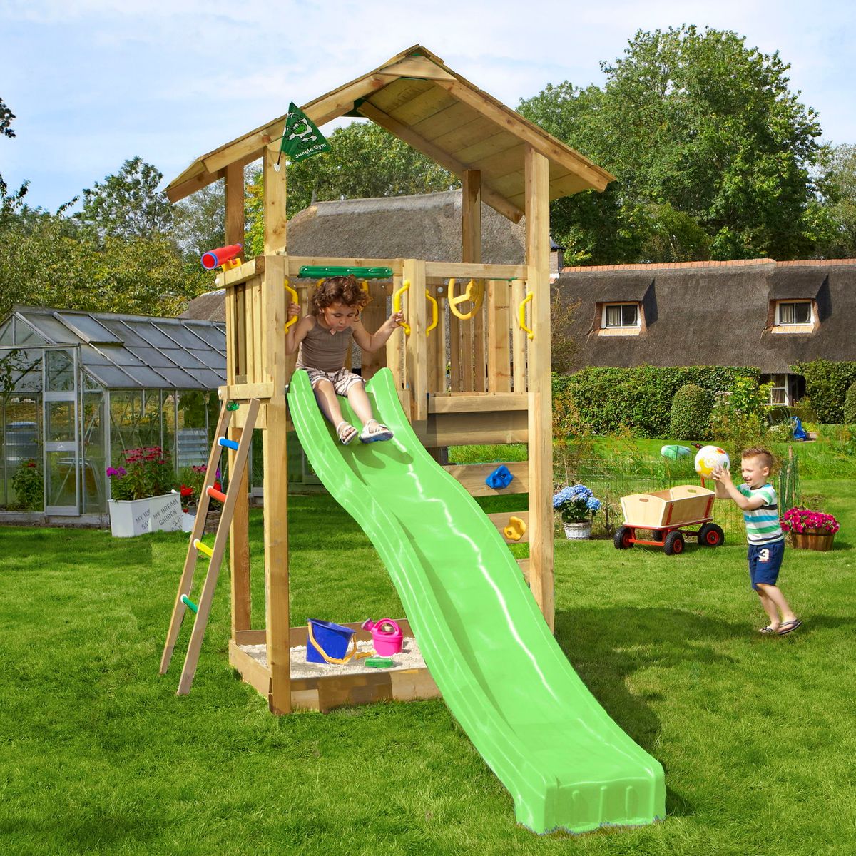 Legetårn Jungle Gym Sierra 2.1 m/grøn rutschebane