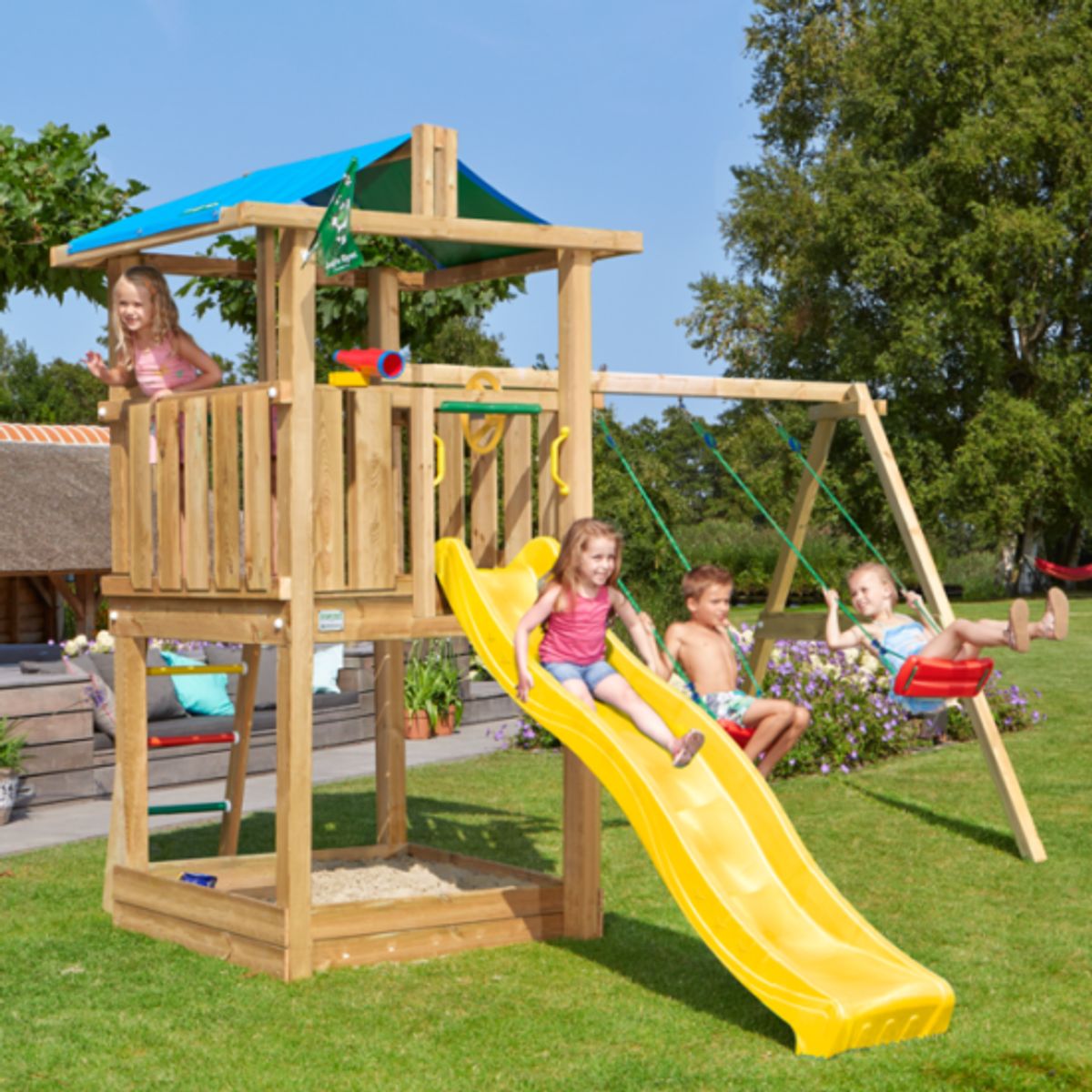 Jungle Gym Hut legetårn inkl. swing modul og rutschebane