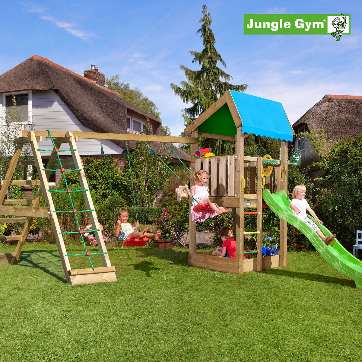 Jungle Gym Home legetårn komplet inkl. climb module xtra ekskl. rutschebane