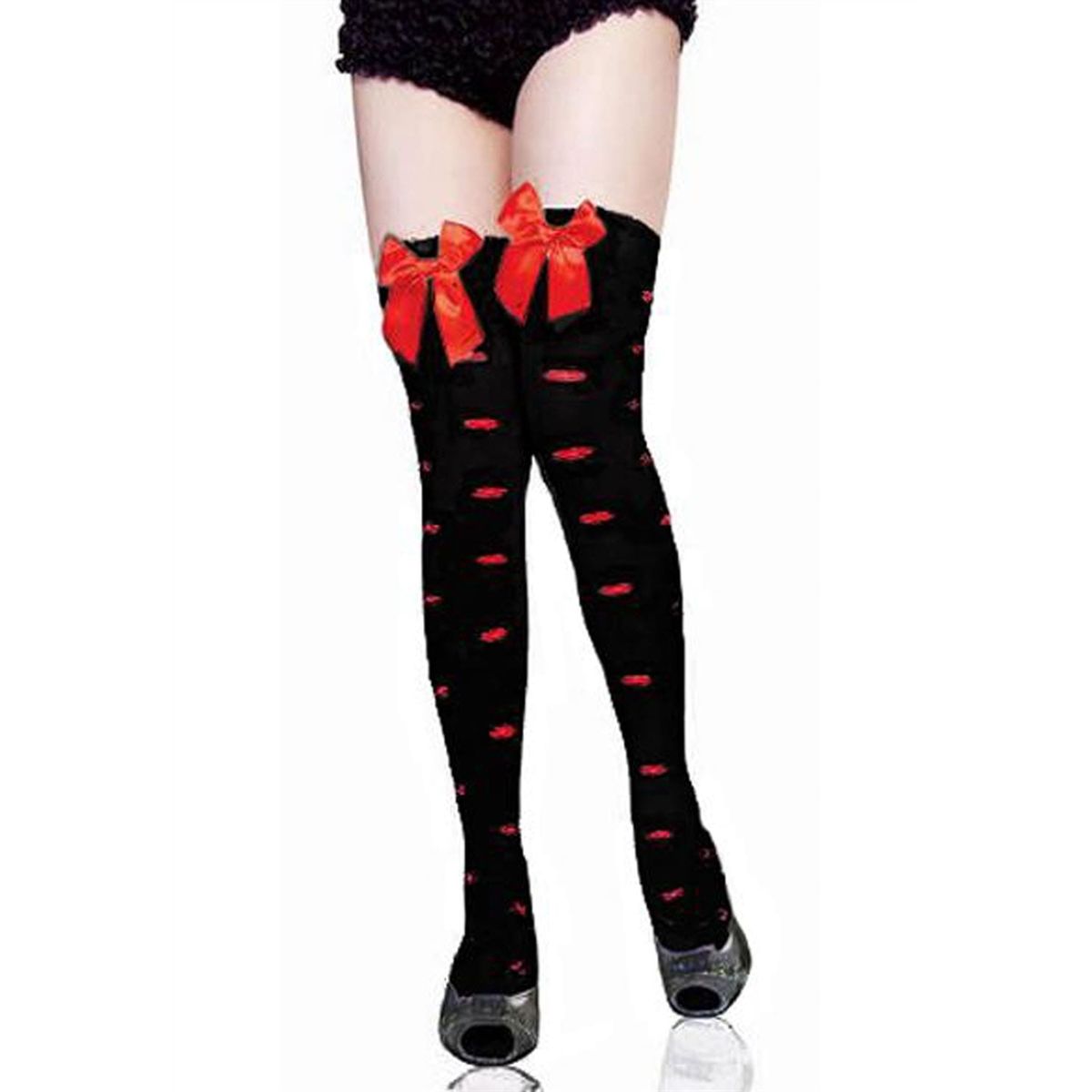 Kiss red lips overknee nylon strømper, sort