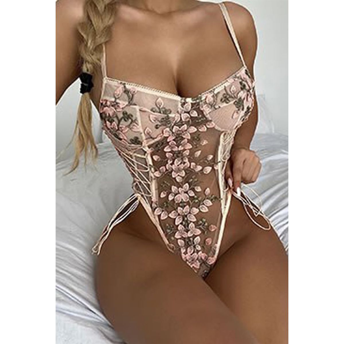 Pink Rose mesh bodysuit teddy