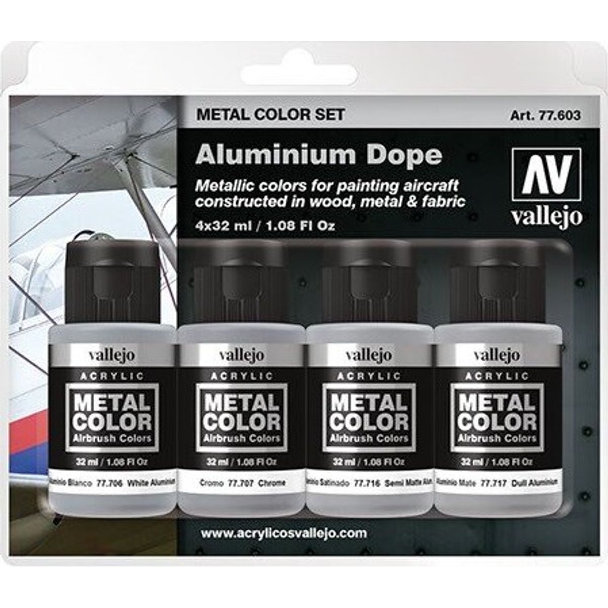 Vallejo - Airbrush Maling - Aluminium Dope - Metal Color Set - 4x32 Ml