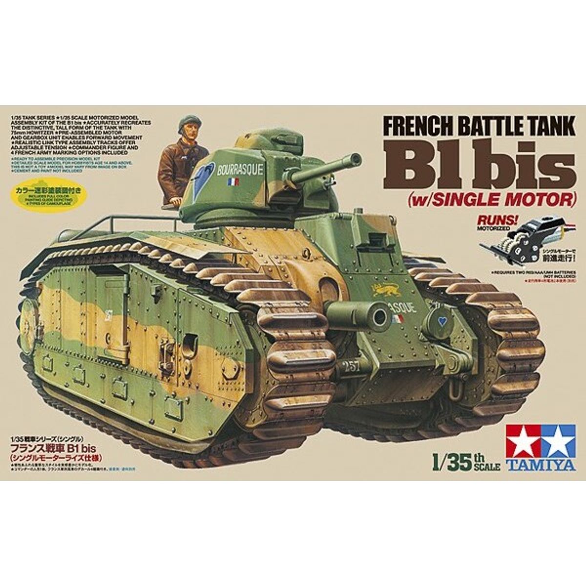 Tamiya - French Battle Tank B1 Bis Single Motor Byggesæt - 1:35 - 30058