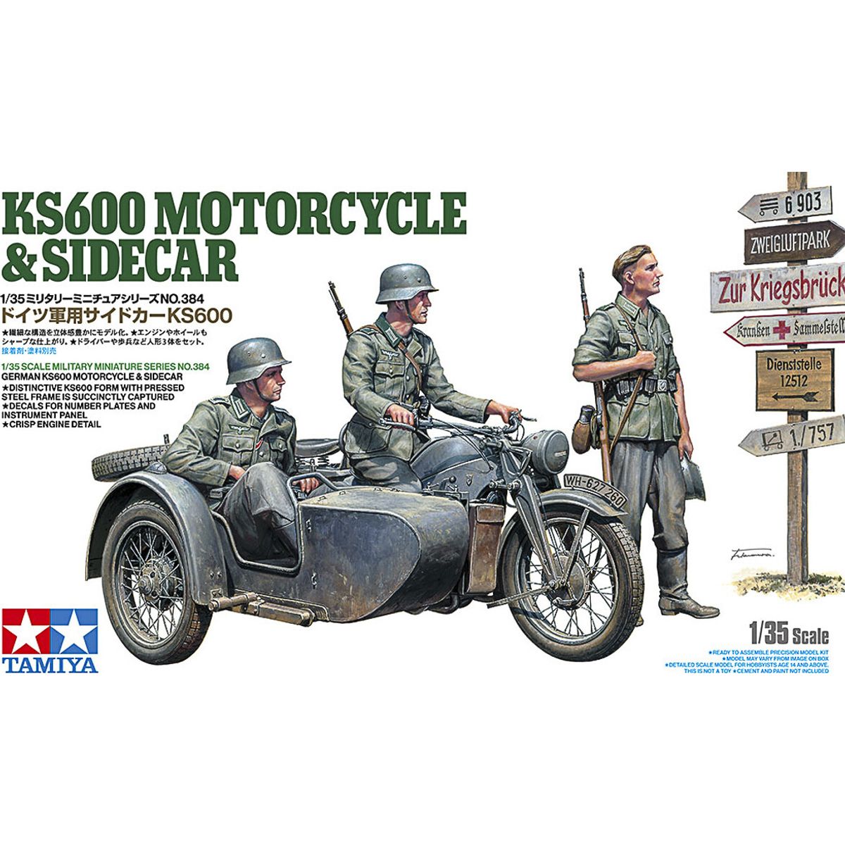 Tamiya - Ks600 Motorcycle & Sidecar Byggesæt - 1:35 - 35384