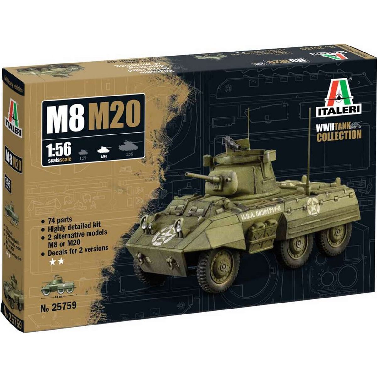 Italeri - M8/m20 Greyhound Tank Byggesæt - 1:56 - 25759