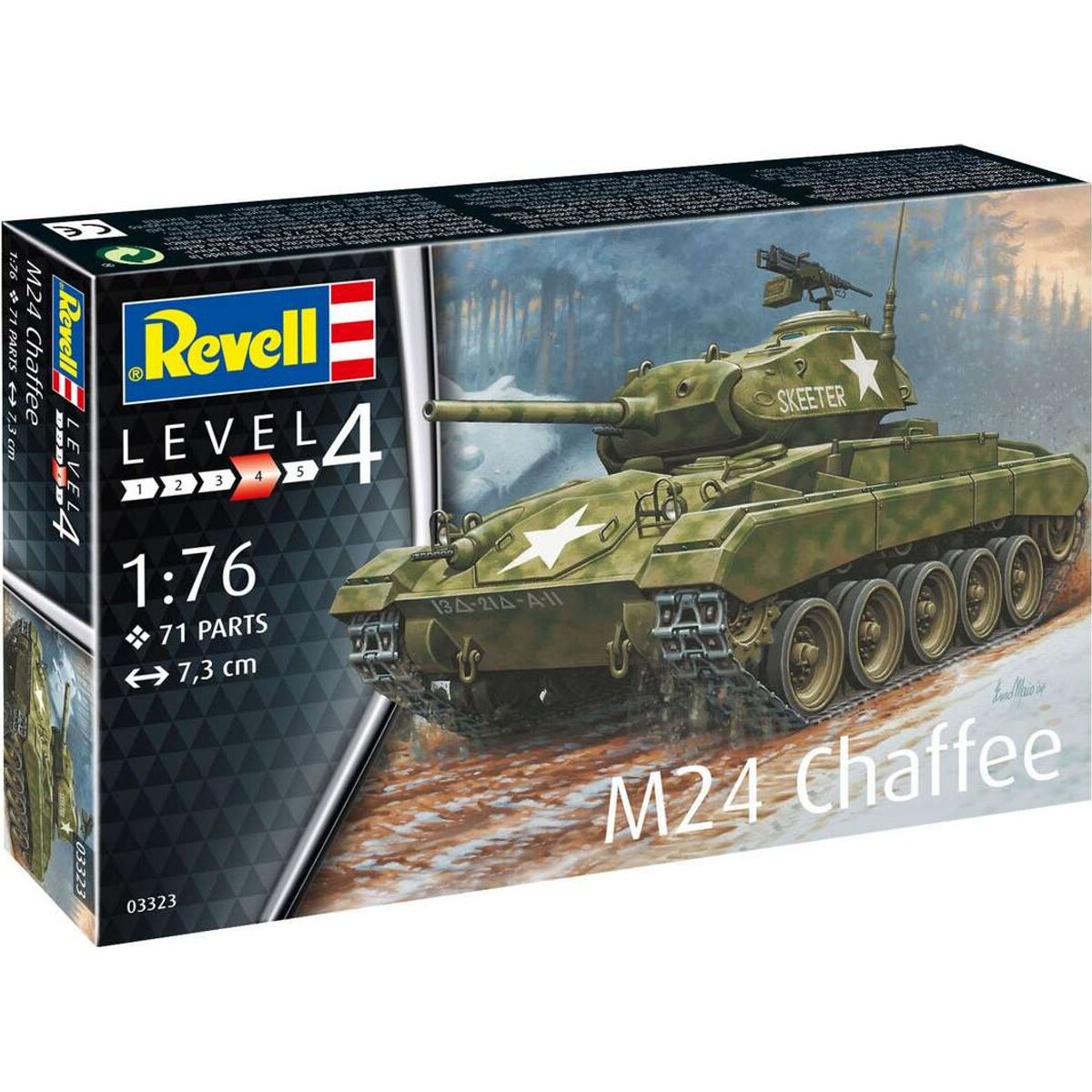 Revell - M24 Chaffee Tank Byggesæt - 1:76 - Level 4 - 03323